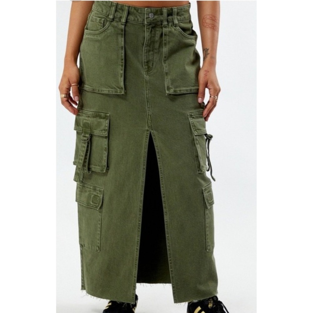 Gemma‎ Ray Long Cargo Skirt,Low Rise, Olive Green ,Non Stretch,Relaxed Sz 7/28
